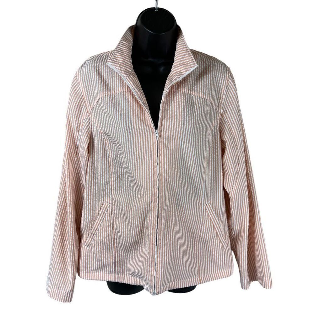 Women’s Orvis Peach White Zip Front Seersucker Jacket